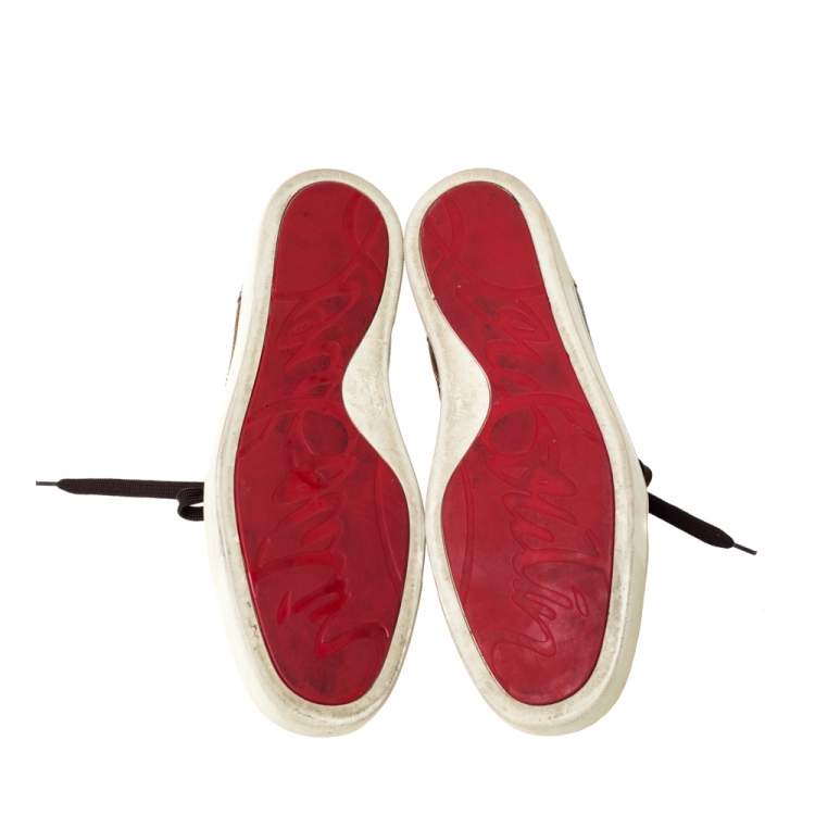 Pre Owned Christian Louboutin Metallic Bronze Leather and Leopard Lame Fabric Louis High Top Sneakers Size 45