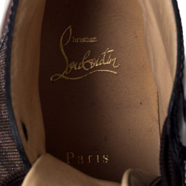 Pre Owned Christian Louboutin Metallic Bronze Leather and Leopard Lame Fabric Louis High Top Sneakers Size 45