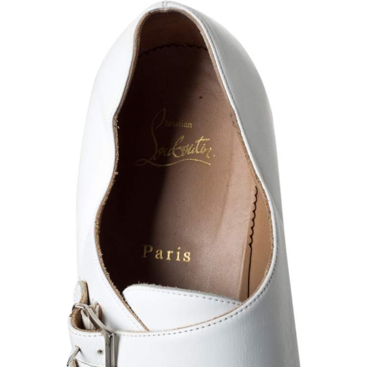 Pre Owned Christian Louboutin White Leather Vikram Double Monk Strap Loafers Size 45