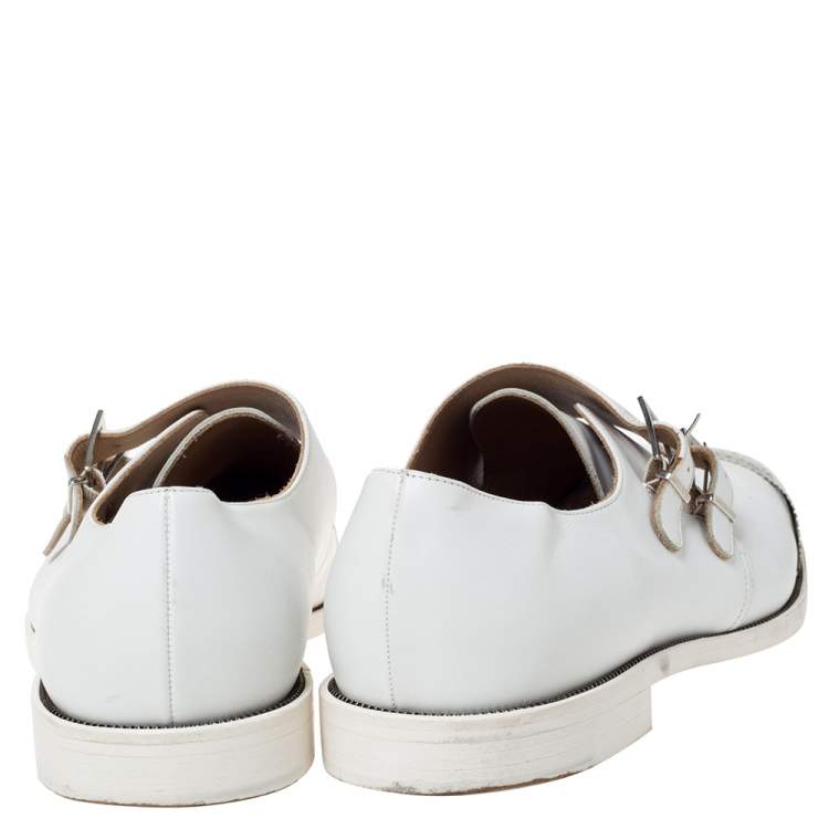Pre Owned Christian Louboutin White Leather Vikram Double Monk Strap Loafers Size 45