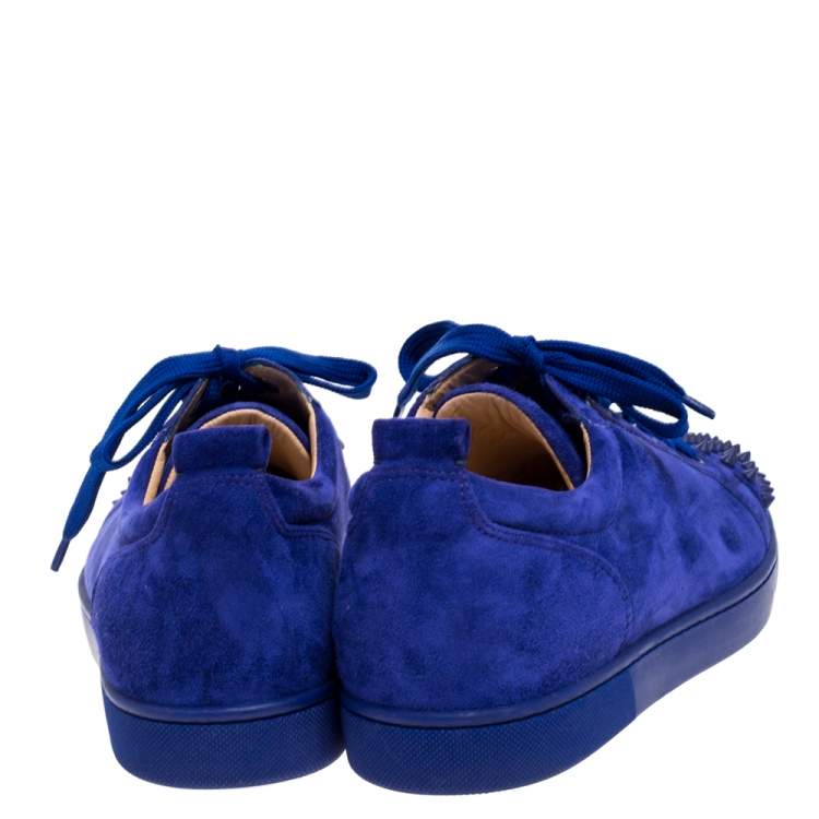 Pre Owned Christian Louboutin Cobalt Blue Suede Louis Junior Spikes Sneakers Size 42.5