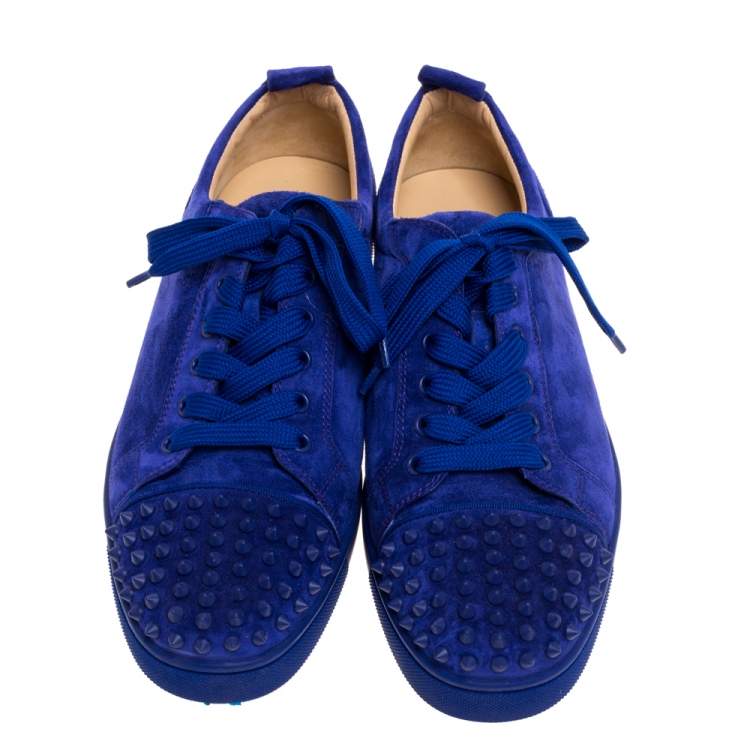 Pre Owned Christian Louboutin Cobalt Blue Suede Louis Junior Spikes Sneakers Size 42.5