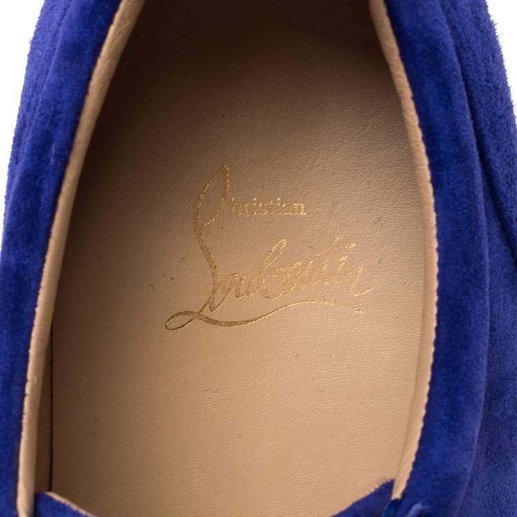 Pre Owned Christian Louboutin Cobalt Blue Suede Louis Junior Spikes Sneakers Size 42.5