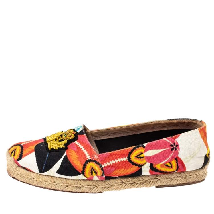 Pre Owned Christian Louboutin Multicolor Canvas Gala Embroidered Crest Espadrille Loafers Size 38