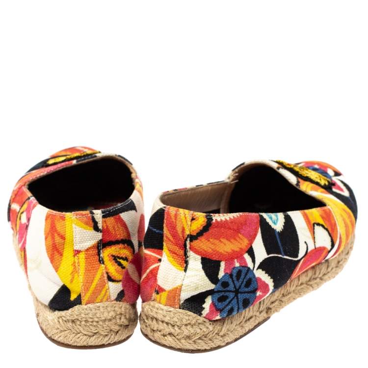 Pre Owned Christian Louboutin Multicolor Canvas Gala Embroidered Crest Espadrille Loafers Size 38