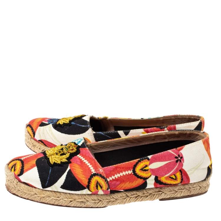 Pre Owned Christian Louboutin Multicolor Canvas Gala Embroidered Crest Espadrille Loafers Size 38