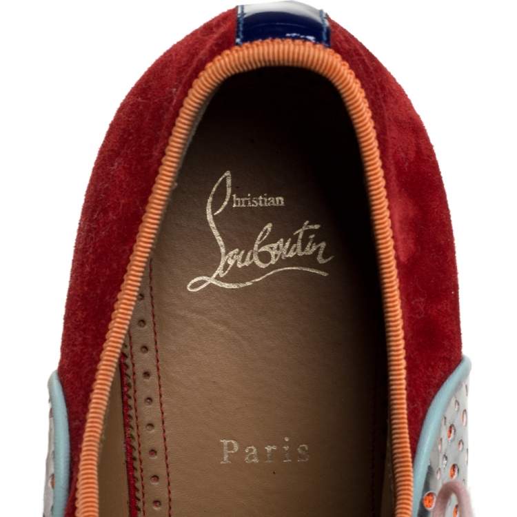Pre Owned Christian Louboutin Multicolor Suede And Patent Leather Spike Toe Latcho Lace Up Oxfords Size 45