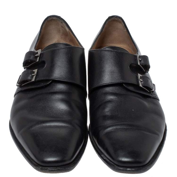 Pre Owned Christian Louboutin Black Leather Mortimer Double Monk Strap Loafers Size 43