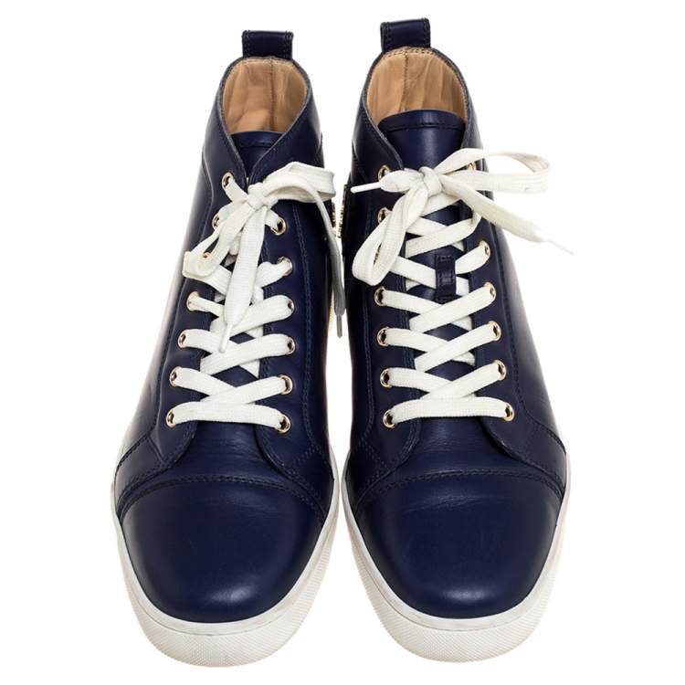 Pre Owned Christian Louboutin Navy Blue Leather Louis High Top Sneakers Size 41.5