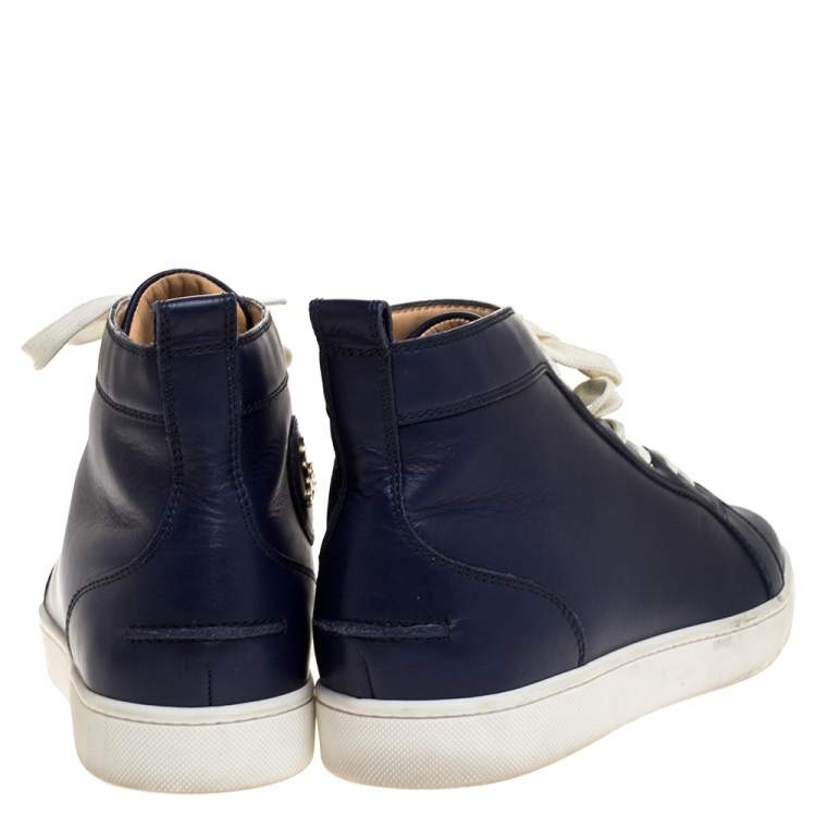 Pre Owned Christian Louboutin Navy Blue Leather Louis High Top Sneakers Size 41.5