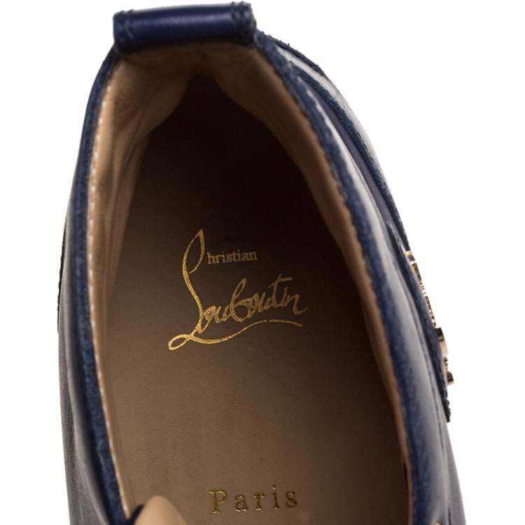 Pre Owned Christian Louboutin Navy Blue Leather Louis High Top Sneakers Size 41.5