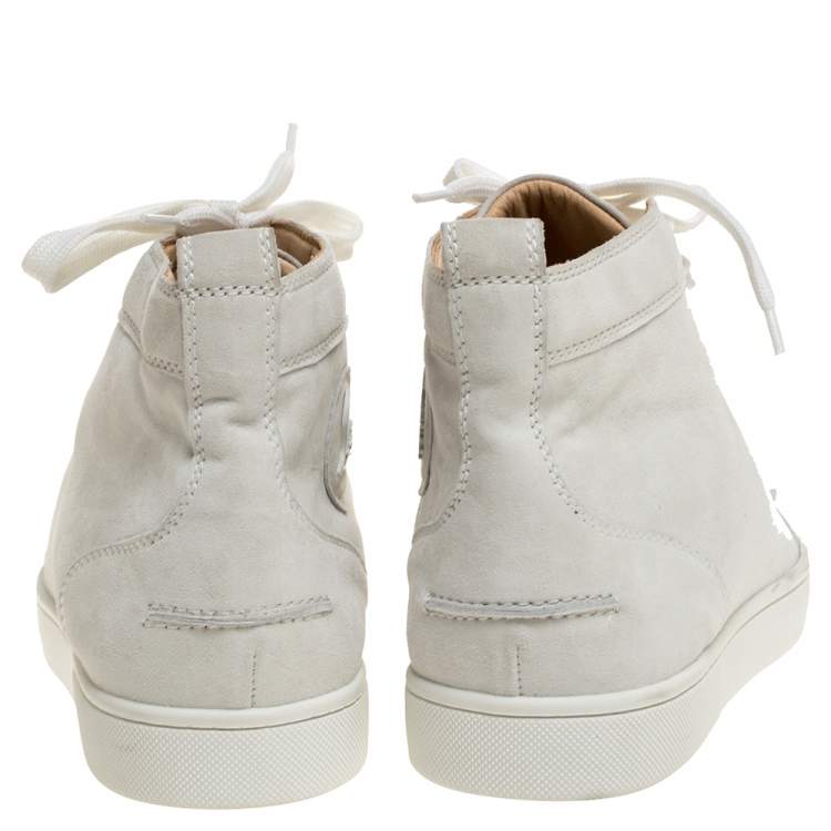 مملوكة مسبقًا Christain Louboutin White Suede Spiked Cap Toe High Top Sneakers Size 41.5