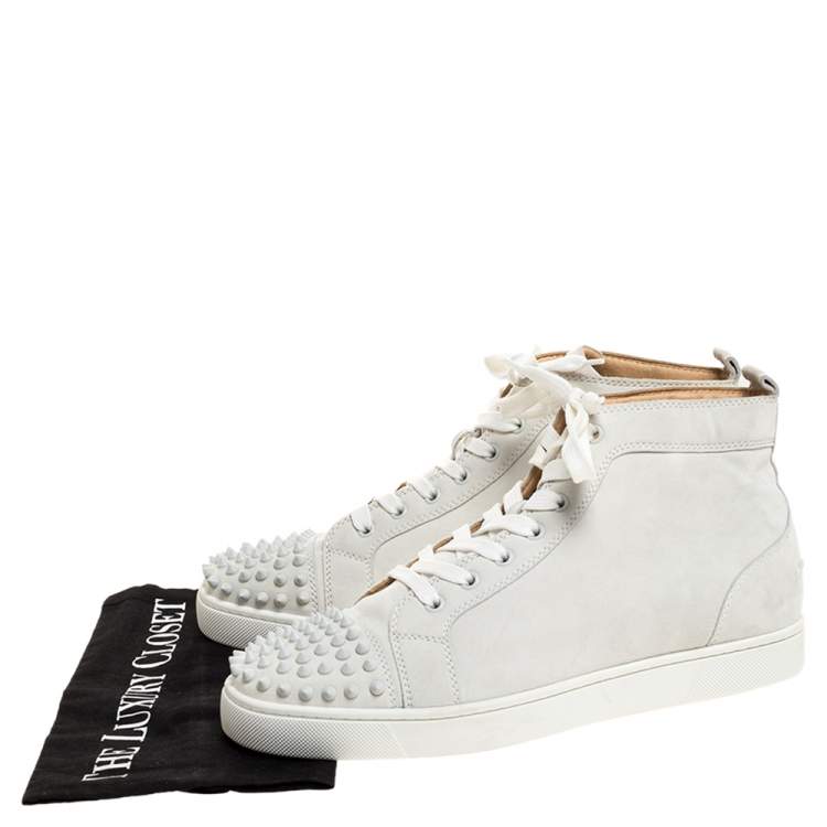 مملوكة مسبقًا Christain Louboutin White Suede Spiked Cap Toe High Top Sneakers Size 41.5