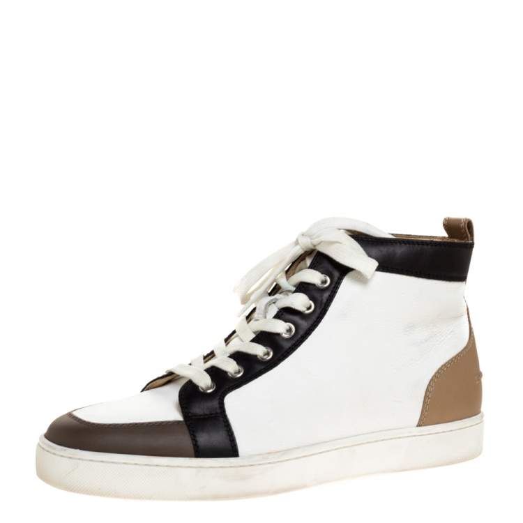 Christian Louboutin Black/White Leather Rantus High Top Sneakers