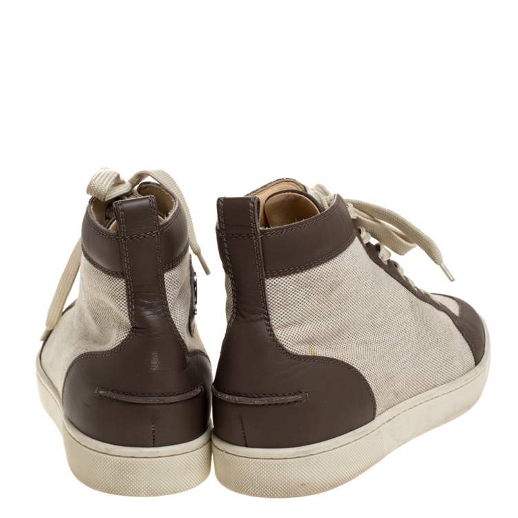 Pre Owned Christian Louboutin Grey/White Leather And Canvas Rantus Orlato High Top Sneakers Size 41.5