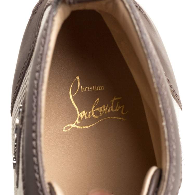 Pre Owned Christian Louboutin Grey/White Leather And Canvas Rantus Orlato High Top Sneakers Size 41.5