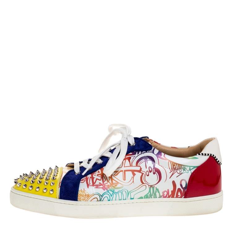 Christian Louboutin Multicolor Graffiti Leather And Suede Spike