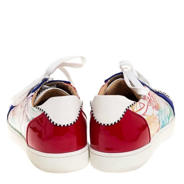 Pre Owned Christian Louboutin Multicolor Graffiti Leather And Suede Spike Seavaste Sneakers Size 46
