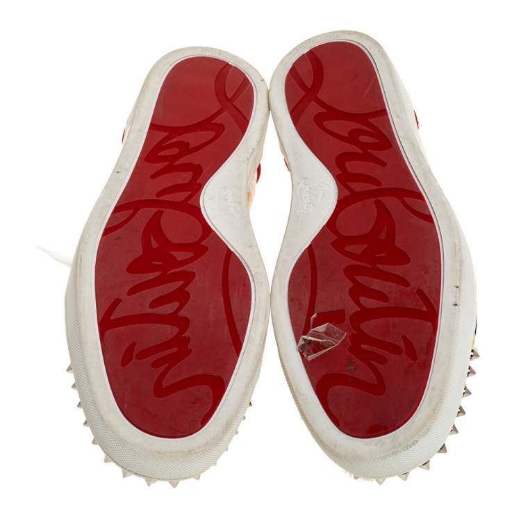 Pre Owned Christian Louboutin Multicolor Graffiti Leather And Suede Spike Seavaste Sneakers Size 46