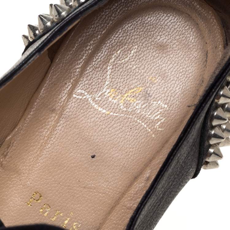Pre Owned Christian Louboutin Black Leather 'Freddy' Spike Lace Up Oxfords Size 39.5
