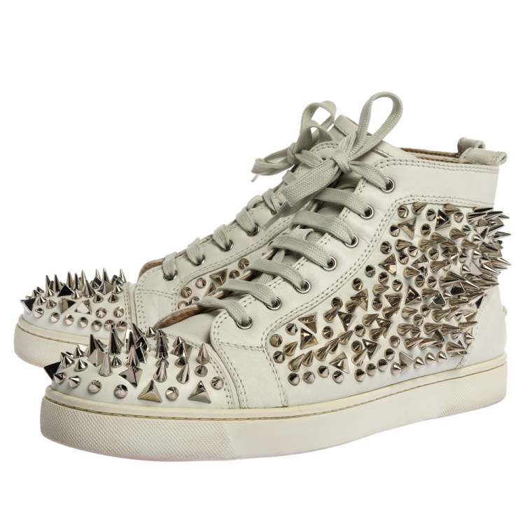 Pre Owned Christian Louboutin White Leather Orlato Spike High Top Sneakers Size 45