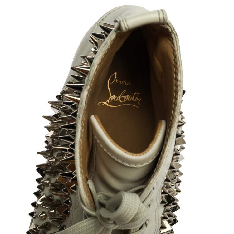 Pre Owned Christian Louboutin White Leather Orlato Spike High Top Sneakers Size 45