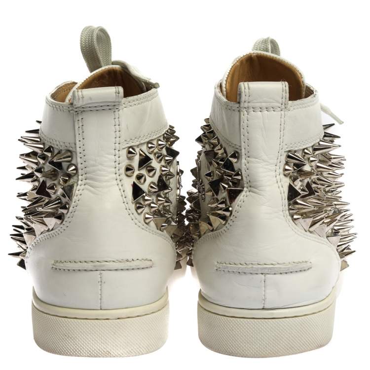 Pre Owned Christian Louboutin White Leather Orlato Spike High Top Sneakers Size 45