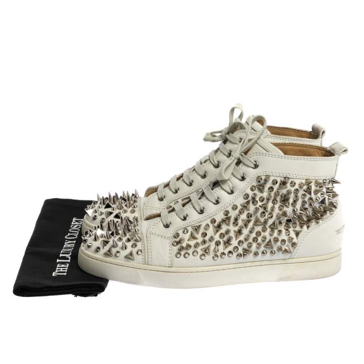 Pre Owned Christian Louboutin White Leather Orlato Spike High Top Sneakers Size 45