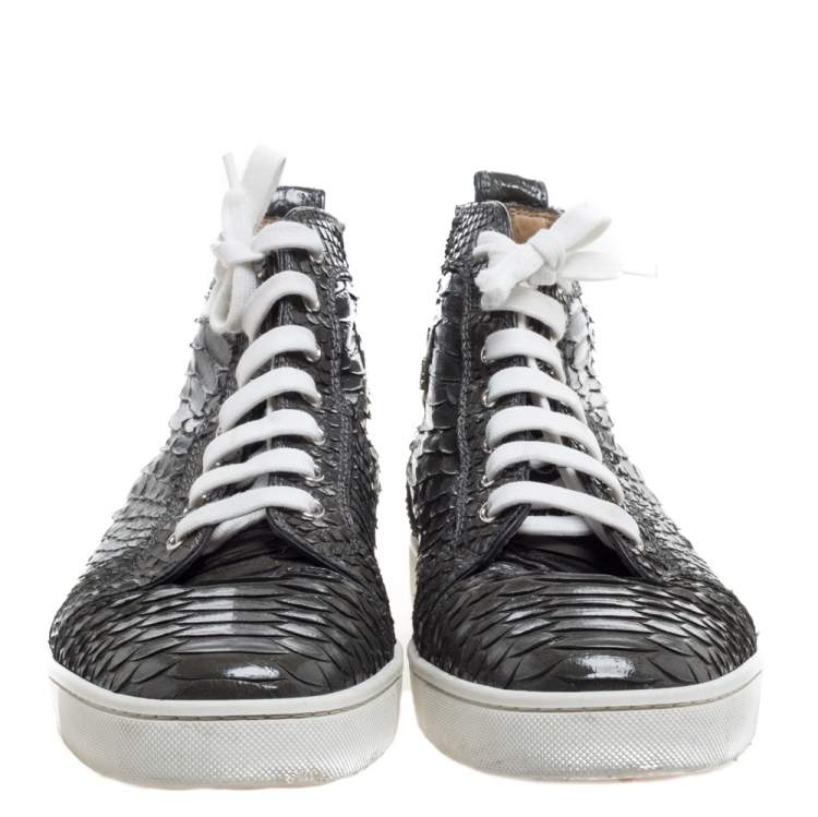 Pre Owned Christian Louboutin Grey Python Louis High Top Sneakers Size 45