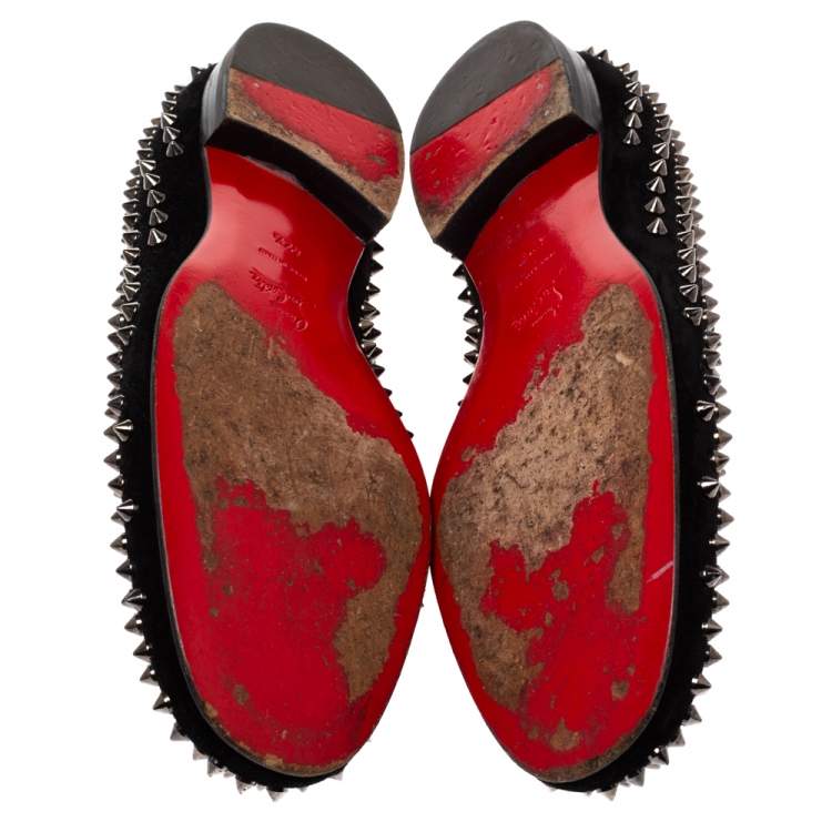 Pre Owned Christian Louboutin Black Suede Dandelion Spikes Loafer Size 42.5