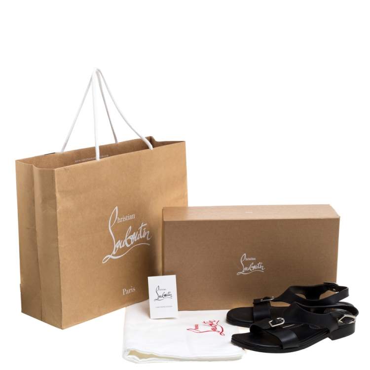 Pre Owned Christian Louboutin Black Leather Don Giovanni Flat Sandals Size 42