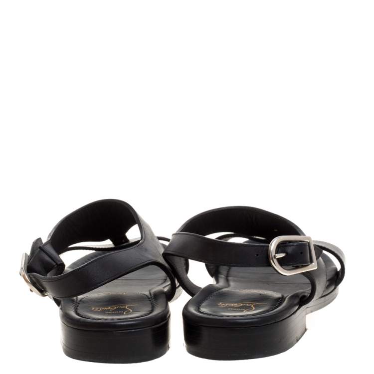 Pre Owned Christian Louboutin Black Leather Don Giovanni Flat Sandals Size 42