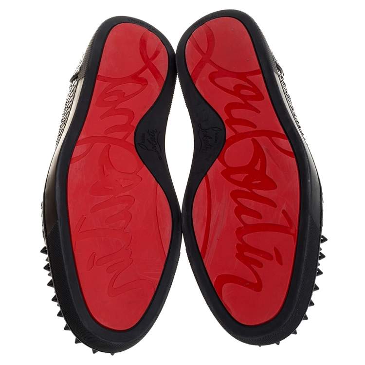 Pre Owned Christian Louboutin Black Shiny Python Louis Junior Spikes Sneakers Size 43.5