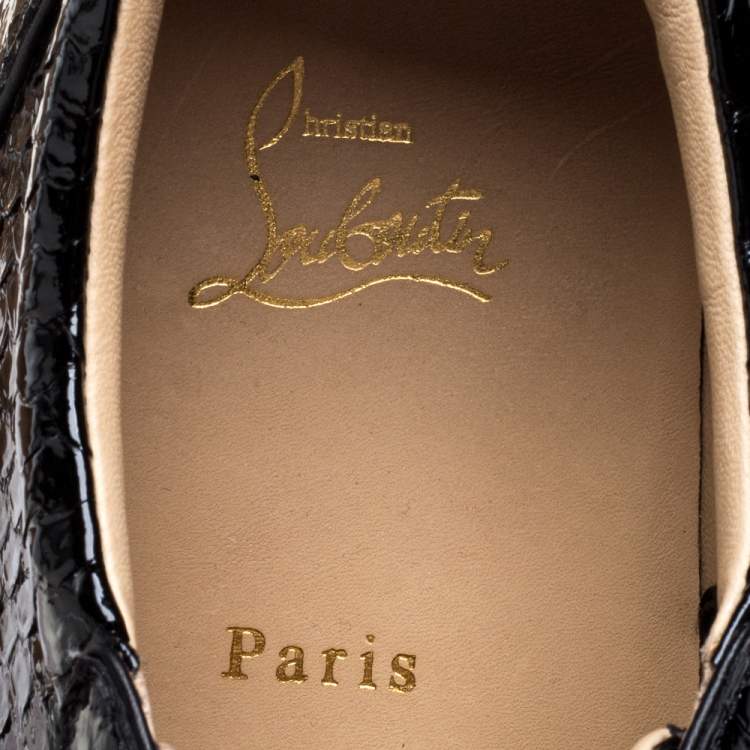 Pre Owned Christian Louboutin Black Shiny Python Louis Junior Spikes Sneakers Size 43.5