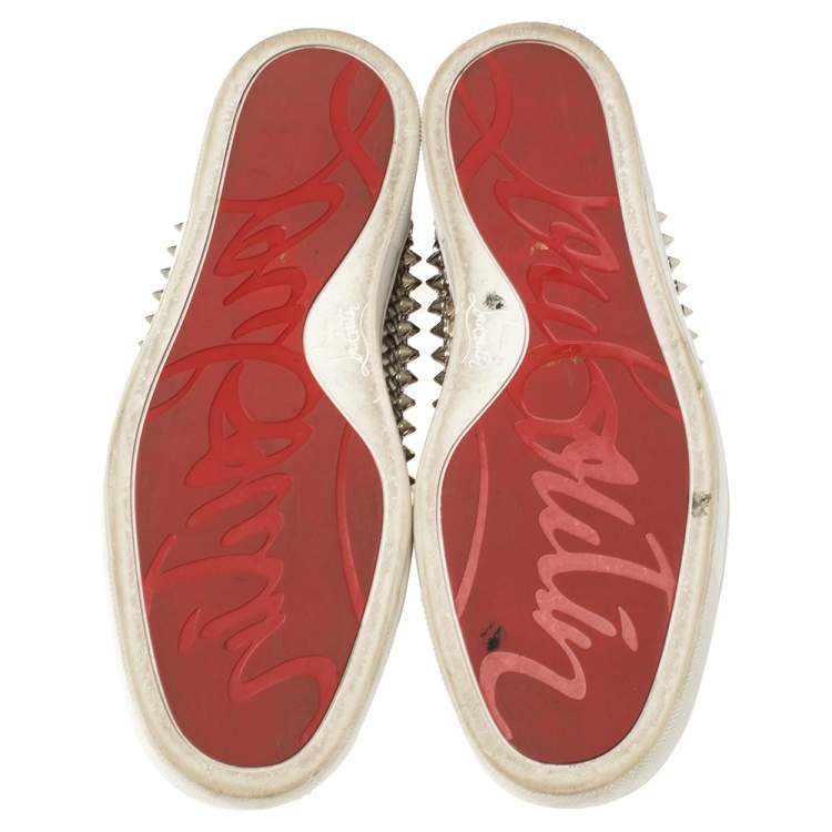 Pre Owned Christian Louboutin Beige Spike Python Louis High Top Sneakers Size 40.5