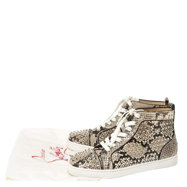 Pre Owned Christian Louboutin Beige Spike Python Louis High Top Sneakers Size 40.5