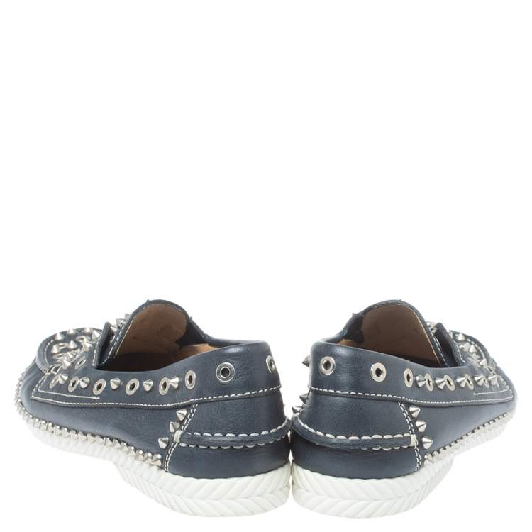 Pre Owned Christian Louboutin Blue Leather Yacht Spikes Loafers Size 41