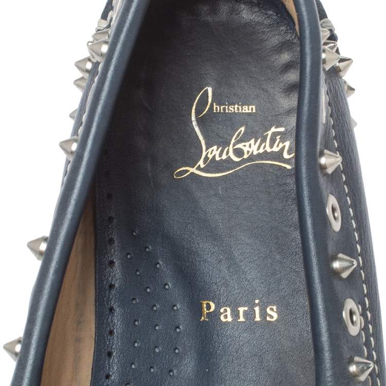 Pre Owned Christian Louboutin Blue Leather Yacht Spikes Loafers Size 41