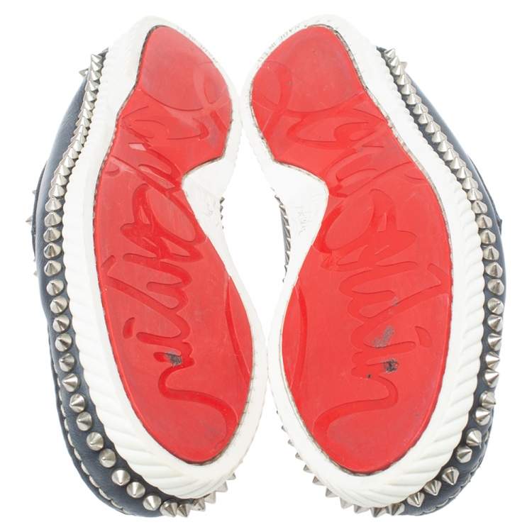 Pre Owned Christian Louboutin Blue Leather Yacht Spikes Loafers Size 41