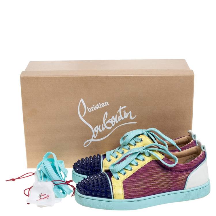 Pre Owned Christian Louboutin Multicolor Mesh And Leather AC Viera Spiked Orlato Low Top Sneakers Size 39.5