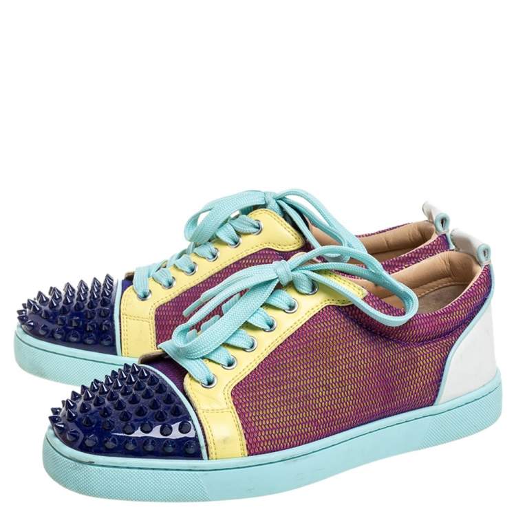 Pre Owned Christian Louboutin Multicolor Mesh And Leather AC Viera Spiked Orlato Low Top Sneakers Size 39.5