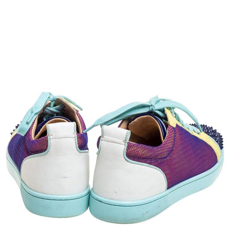 Pre Owned Christian Louboutin Multicolor Mesh And Leather AC Viera Spiked Orlato Low Top Sneakers Size 39.5