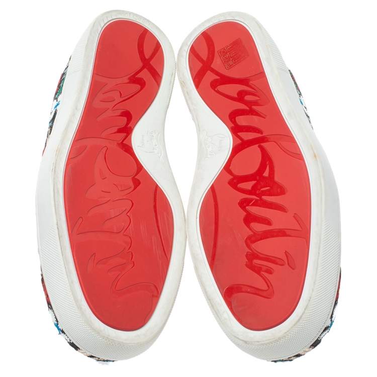 Pre Owned Christian Louboutin Multicolor Canvas And Patent Floral Applique Slip-on Sneakers Size 43