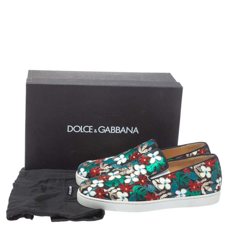 Pre Owned Christian Louboutin Multicolor Canvas And Patent Floral Applique Slip-on Sneakers Size 43