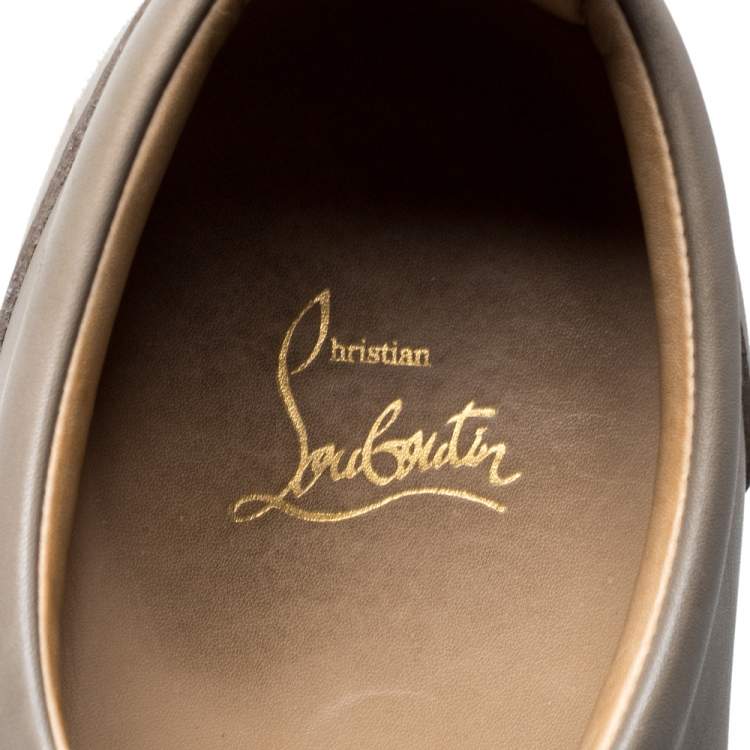 Pre Owned Christian Louboutin Beige Leather Louis Junior Spikes Low Top Sneakers Size 44