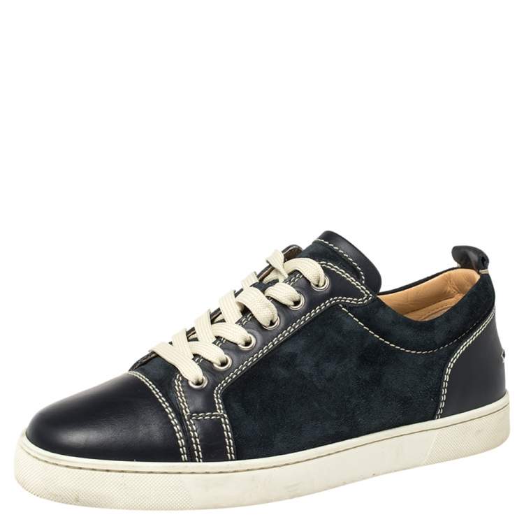 Christian Louboutin Navy Blue Suede and Leather Lace Up Sneakers Size ...