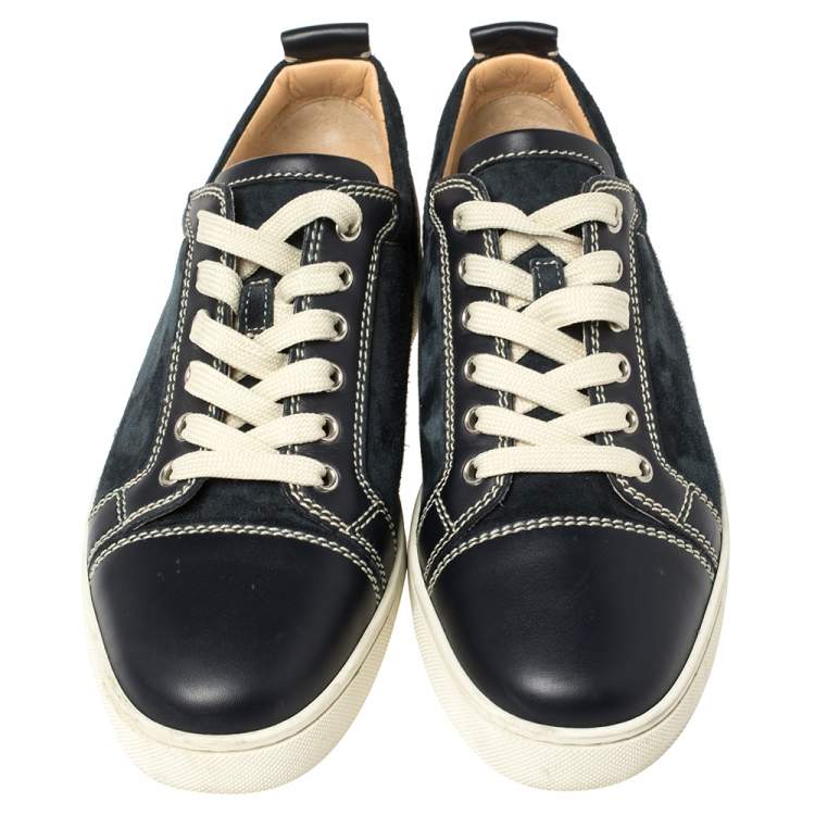 Pre Owned Christian Louboutin Navy Blue Suede and Leather Lace Up Sneakers Size 40.5