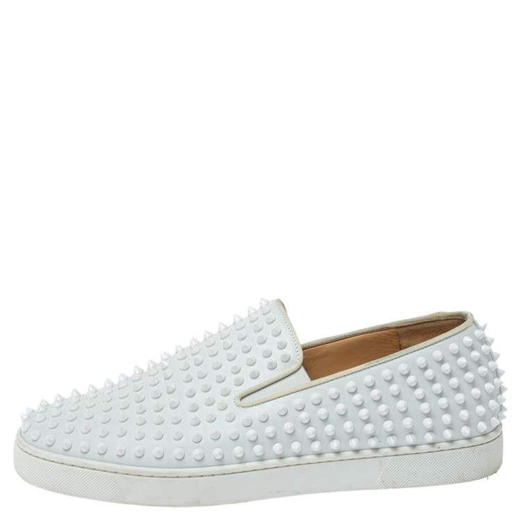 Christian Louboutin White Leather Roller Boat Spiked Slip On
