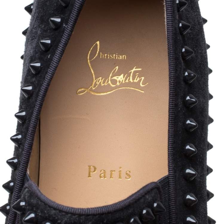 مملوكة مسبقًا Christian Louboutin Black Suede Spike Pik Boat Slip On Sneakers Size 46