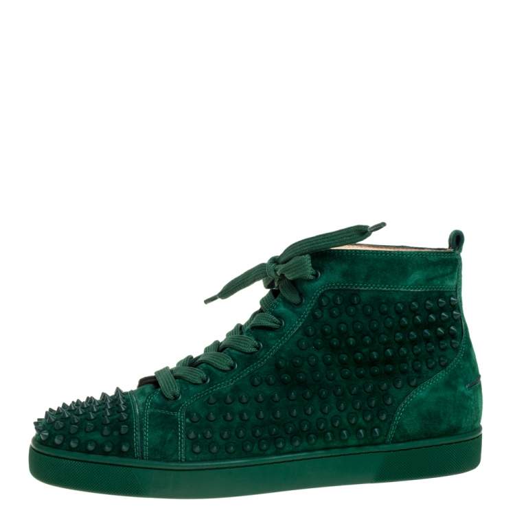 Christian Louboutin Green Suede Leather Louis Spikes High Top Sneakers Size  45 Christian Louboutin